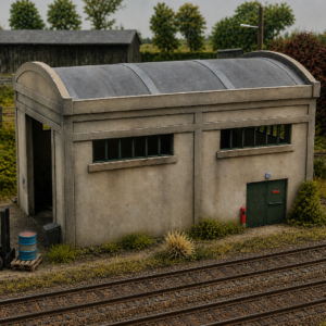 Remise à locotracteur HO 1/87 maquette Bastrains en décor ferroviaire industriel réaliste