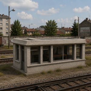 Poste d’aiguillage ras le sol HO 1/87 maquette Bastrains en décor ferroviaire réaliste
