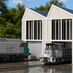 Atelier de levage SNCF en bas-relief HO avec locomotives