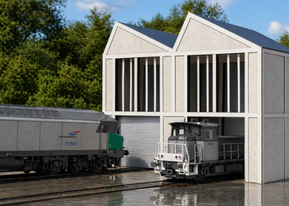Atelier de levage SNCF en bas-relief HO avec locomotives