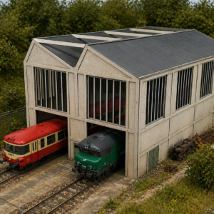 Atelier de levage HO 1/87 maquette Bastrains avec autorail et locomotive SNCF