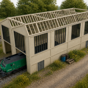 Atelier de levage N 1/160 maquette Bastrains en cours de montage structure bois