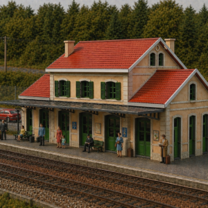 Gare de Neuvy HO 1/87 maquette Bastrains en décor ferroviaire réaliste avec voyageurs