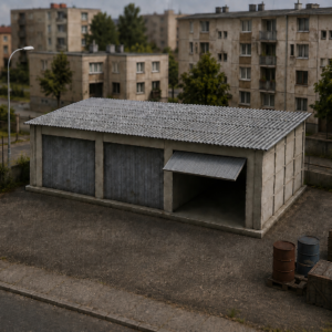 Garage préfabriqué béton HO Bastrains – kit maquette urbaine à monter