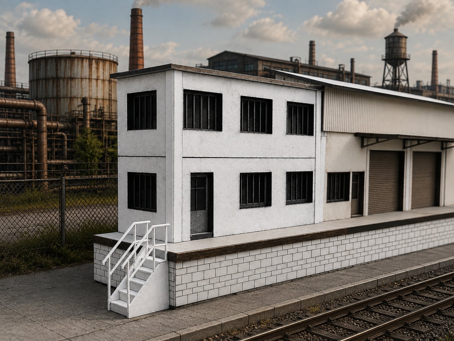 Ensemble Entrepôt Bas Relief Industriel Kits A B C H0 1/87 vue générale Entrepôt industriel bas relief HO avec quai de chargement Complexe industriel ferroviaire de fond de décor H0 1/87 Ensemble de bâtiments industriels bas relief Bastrains échelle HO