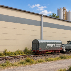 Entrepôt bas-relief Kit D HO en décor ferroviaire avec locomotive et wagon de fret