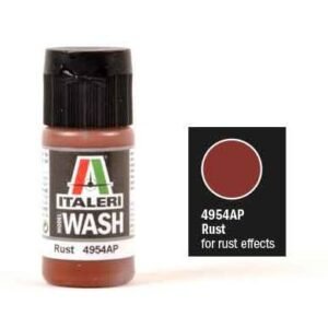 Flacon de wash acrylique couleur rouille Italeri 4954AP avec nuancier de la teinte