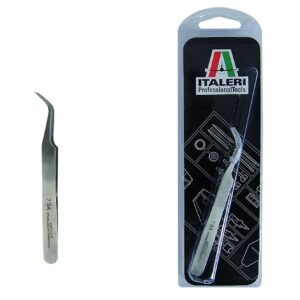 Précelle courbe de précision Italeri en acier inoxydable avec son emballage