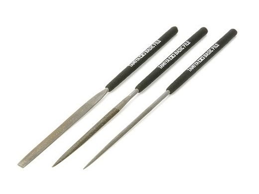 Set de trois limes fines Tamiya plate demi-ronde et ronde