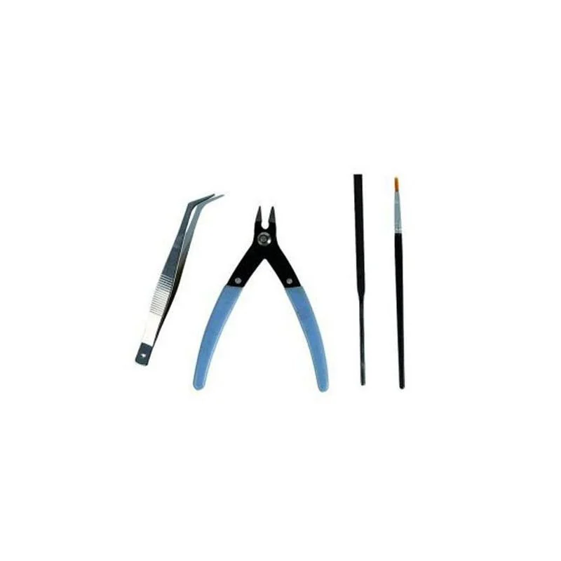 Set Italeri de quatre outils pour maquettes avec pince coupante, précelle, lime et pinceau